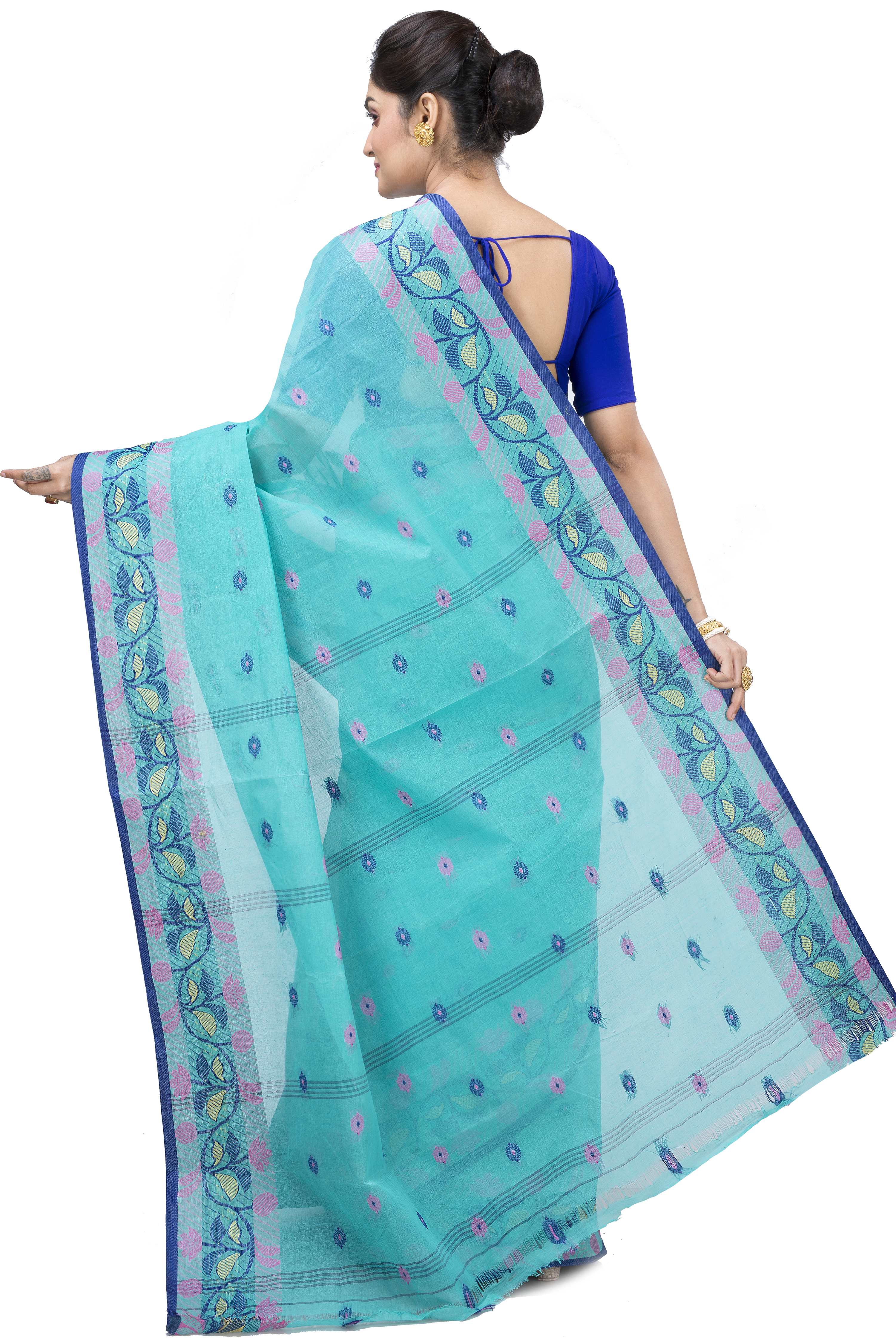 See Green Pure Cotton Govindi Tant Saree (936)